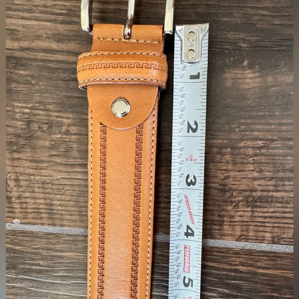 Moda Scapa Italian leather Greek key pattern blunt tip belt NWOT SZ 34